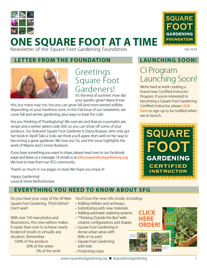 Square Foot Gardening Fall 2019 Newsletter