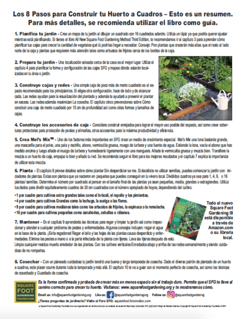 Spanish Language Handouts Square Foot Gardening