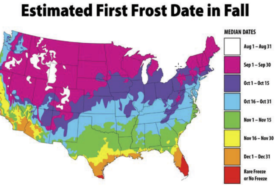 estimated first frost date in fall